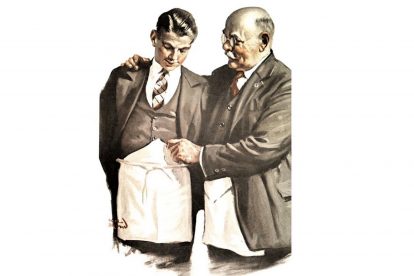 старый масон надевает запон масону-ученику