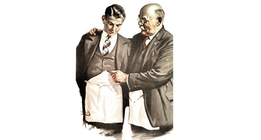 старый масон надевает запон масону-ученику