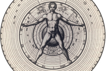 Иллюстрация Роберта Фладда — человек как микрокосм в универсальном макрокосме.